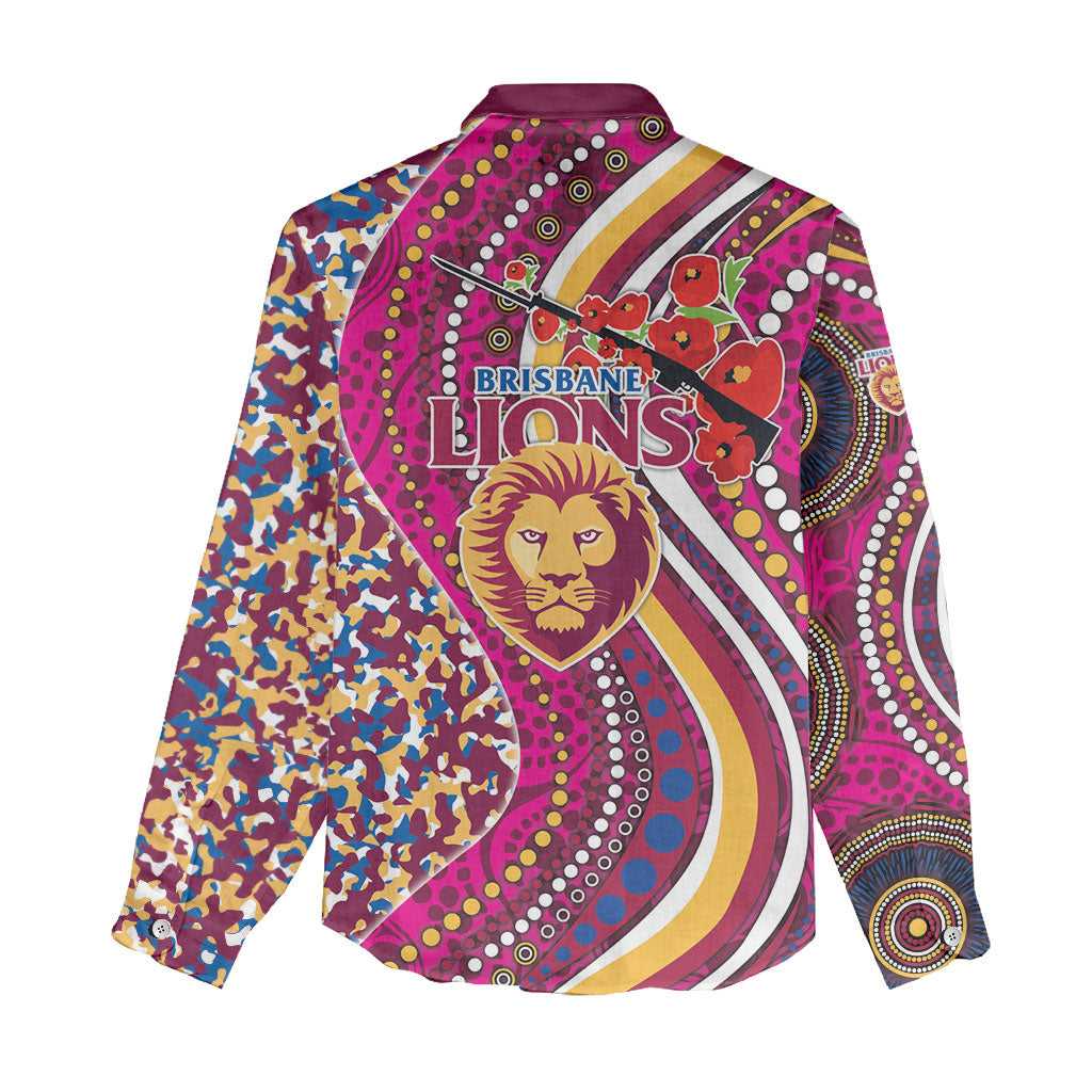Brisbane Lions ANZAC Day Women Casual Shirt Indigenous Poppy Remembrance Lion Warrior
