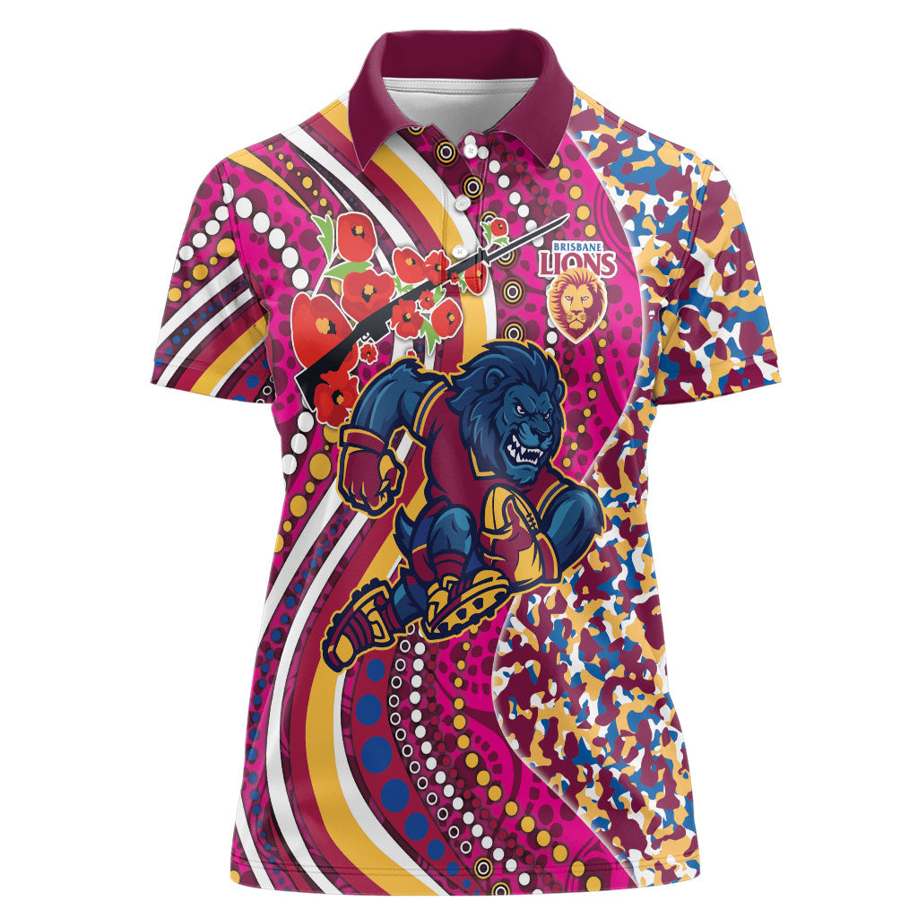 Brisbane Lions ANZAC Day Women Polo Shirt Indigenous Poppy Remembrance Lion Warrior