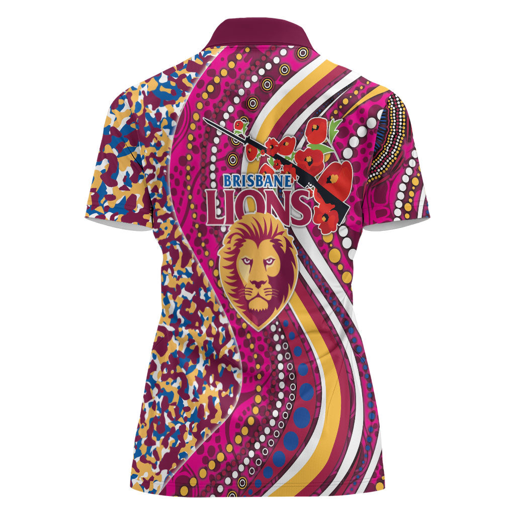 Brisbane Lions ANZAC Day Women Polo Shirt Indigenous Poppy Remembrance Lion Warrior