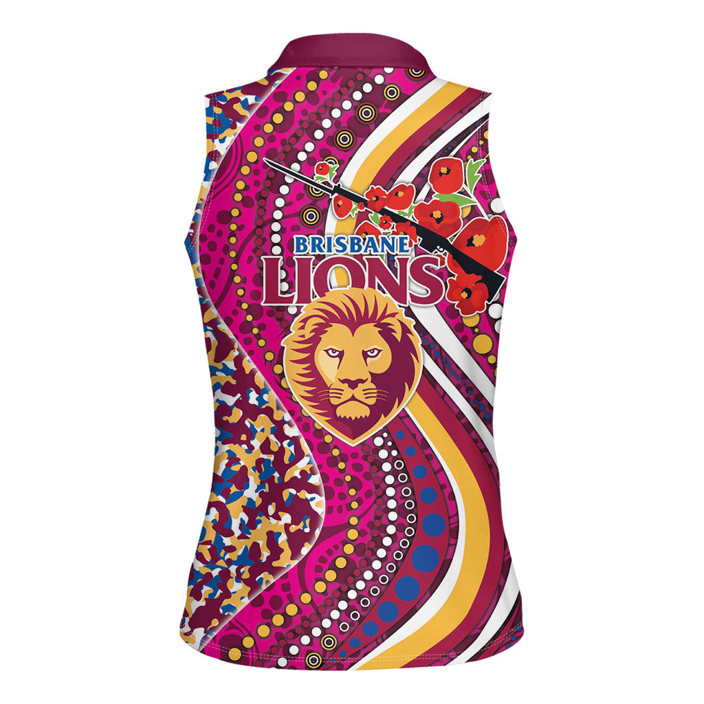 Brisbane Lions ANZAC Day Women Sleeveless Polo Shirt Indigenous Poppy Remembrance Lion Warrior
