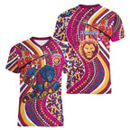 Brisbane Lions ANZAC Day Women V-Neck T-Shirt Indigenous Poppy Remembrance Lion Warrior