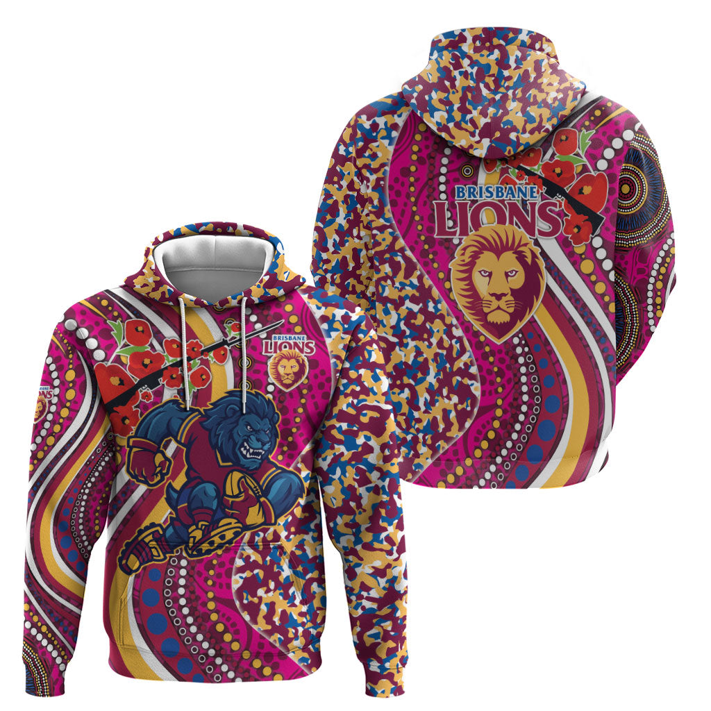 Brisbane Lions ANZAC Day Zip Hoodie Indigenous Poppy Remembrance Lion Warrior