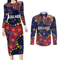 Personalized Adelaide Couples Matching Long Sleeve Bodycon Dress and Long Sleeve Button Shirt Aboriginal Pattern with Graffiti Style