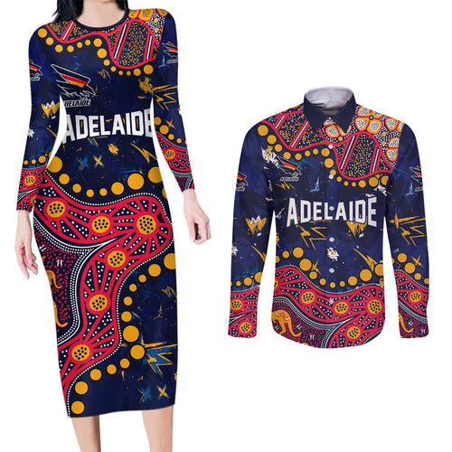 Personalized Adelaide Couples Matching Long Sleeve Bodycon Dress and Long Sleeve Button Shirt Aboriginal Pattern with Graffiti Style