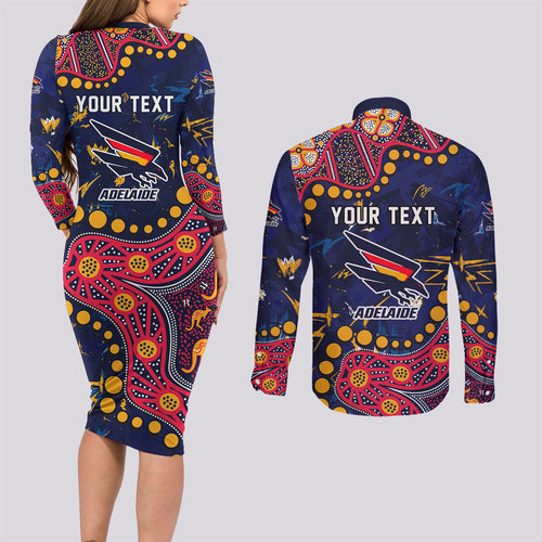 Personalized Adelaide Couples Matching Long Sleeve Bodycon Dress and Long Sleeve Button Shirt Aboriginal Pattern with Graffiti Style