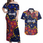 Personalized Adelaide Couples Matching Off Shoulder Maxi Dress and Hawaiian Shirt Aboriginal Pattern with Graffiti Style