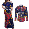 Personalized Adelaide Couples Matching Off Shoulder Maxi Dress and Long Sleeve Button Shirt Aboriginal Pattern with Graffiti Style