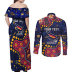 Personalized Adelaide Couples Matching Off Shoulder Maxi Dress and Long Sleeve Button Shirt Aboriginal Pattern with Graffiti Style