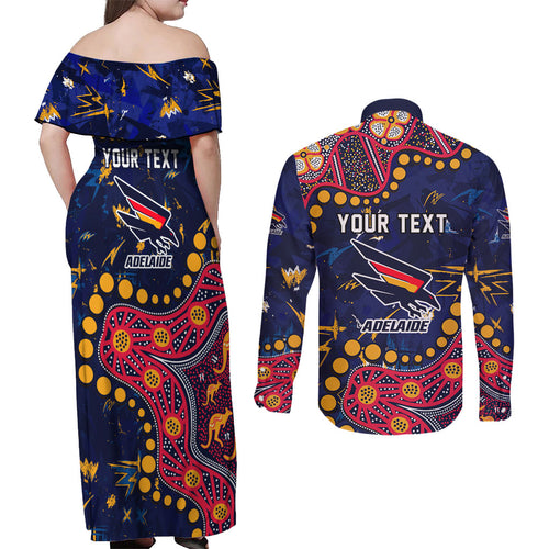 Personalized Adelaide Couples Matching Off Shoulder Maxi Dress and Long Sleeve Button Shirt Aboriginal Pattern with Graffiti Style