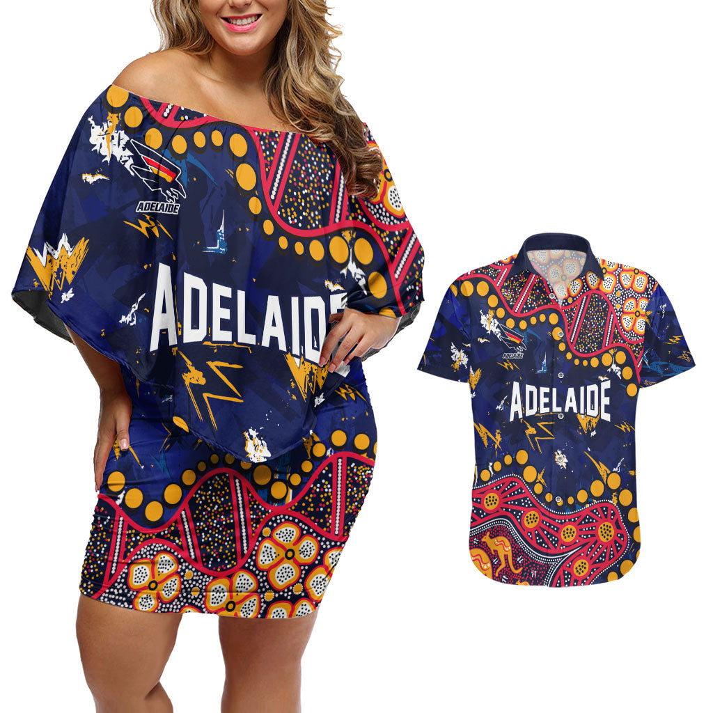 Personalized Adelaide Couples Matching Off Shoulder Short Dress and Hawaiian Shirt Aboriginal Pattern with Graffiti Style