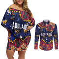 Personalized Adelaide Couples Matching Off Shoulder Short Dress and Long Sleeve Button Shirt Aboriginal Pattern with Graffiti Style