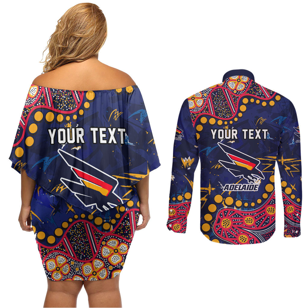 Personalized Adelaide Couples Matching Off Shoulder Short Dress and Long Sleeve Button Shirt Aboriginal Pattern with Graffiti Style