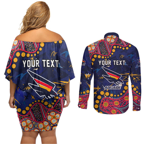 Personalized Adelaide Couples Matching Off Shoulder Short Dress and Long Sleeve Button Shirt Aboriginal Pattern with Graffiti Style