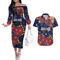 Personalized Adelaide Couples Matching Off The Shoulder Long Sleeve Dress and Hawaiian Shirt Aboriginal Pattern with Graffiti Style