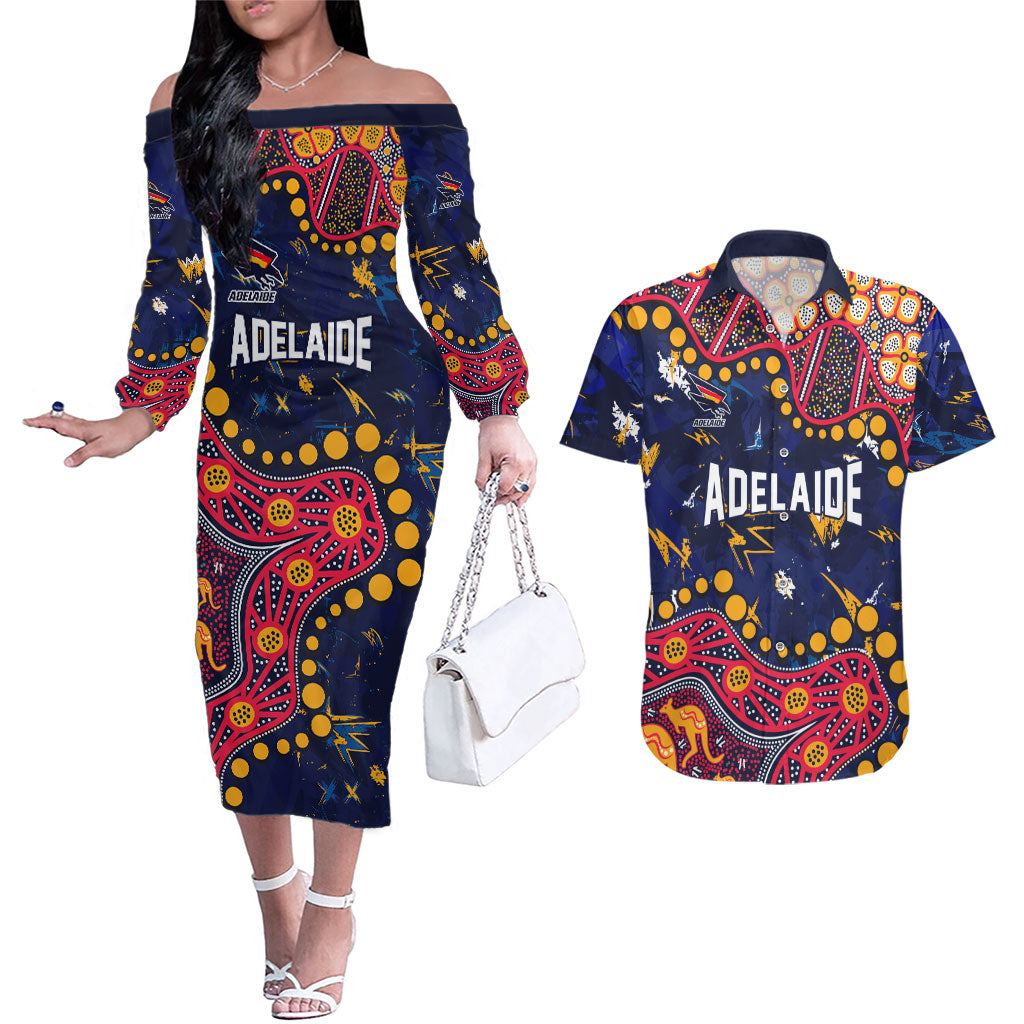 Personalized Adelaide Couples Matching Off The Shoulder Long Sleeve Dress and Hawaiian Shirt Aboriginal Pattern with Graffiti Style