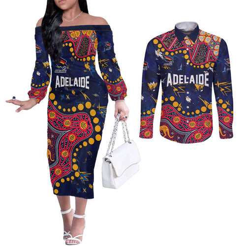 Personalized Adelaide Couples Matching Off The Shoulder Long Sleeve Dress and Long Sleeve Button Shirt Aboriginal Pattern with Graffiti Style