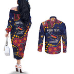 Personalized Adelaide Couples Matching Off The Shoulder Long Sleeve Dress and Long Sleeve Button Shirt Aboriginal Pattern with Graffiti Style