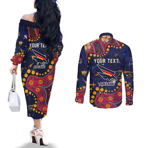 Personalized Adelaide Couples Matching Off The Shoulder Long Sleeve Dress and Long Sleeve Button Shirt Aboriginal Pattern with Graffiti Style