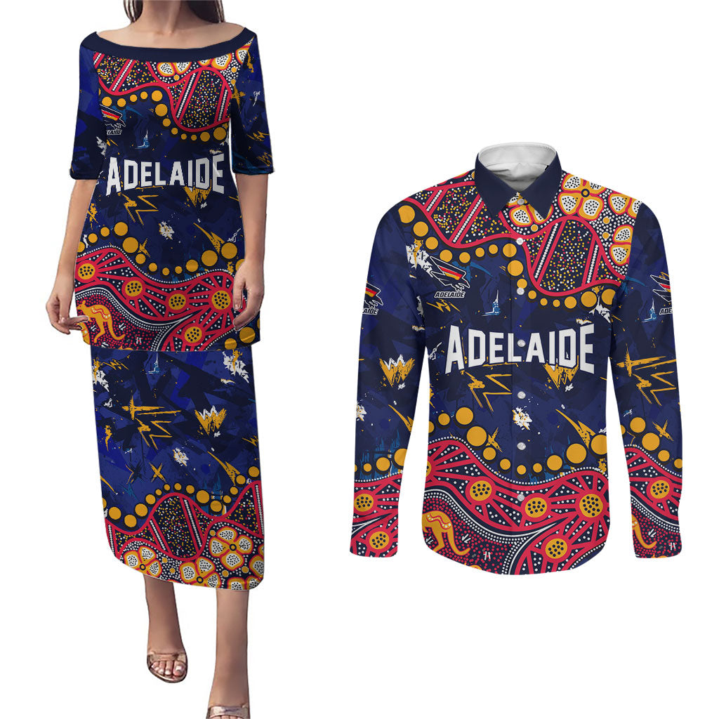 Personalized Adelaide Couples Matching Puletasi and Long Sleeve Button Shirt Aboriginal Pattern with Graffiti Style