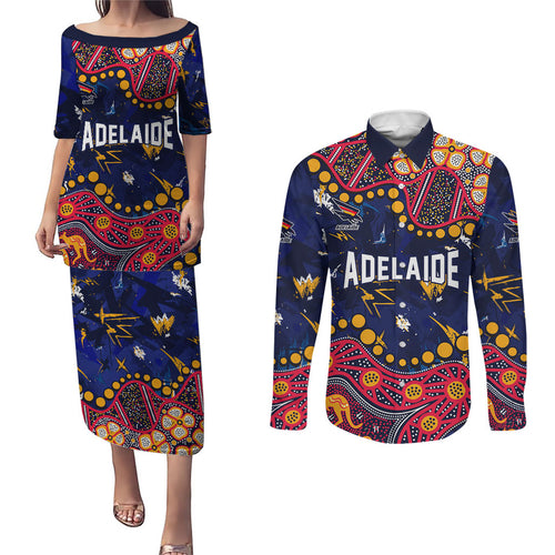 Personalized Adelaide Couples Matching Puletasi and Long Sleeve Button Shirt Aboriginal Pattern with Graffiti Style