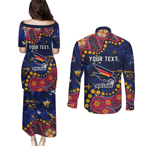 Personalized Adelaide Couples Matching Puletasi and Long Sleeve Button Shirt Aboriginal Pattern with Graffiti Style
