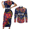 Personalized Adelaide Couples Matching Short Sleeve Bodycon Dress and Long Sleeve Button Shirt Aboriginal Pattern with Graffiti Style