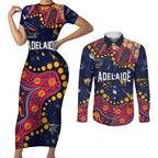 Personalized Adelaide Couples Matching Short Sleeve Bodycon Dress and Long Sleeve Button Shirt Aboriginal Pattern with Graffiti Style