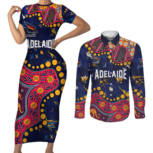 Personalized Adelaide Couples Matching Short Sleeve Bodycon Dress and Long Sleeve Button Shirt Aboriginal Pattern with Graffiti Style