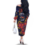 Personalized Adelaide Family Matching Off The Shoulder Long Sleeve Dress and Hawaiian Shirt Aboriginal Pattern with Graffiti Style