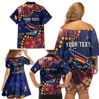 Personalized Adelaide Family Matching Off Shoulder Short Dress and Hawaiian Shirt Aboriginal Pattern with Graffiti Style