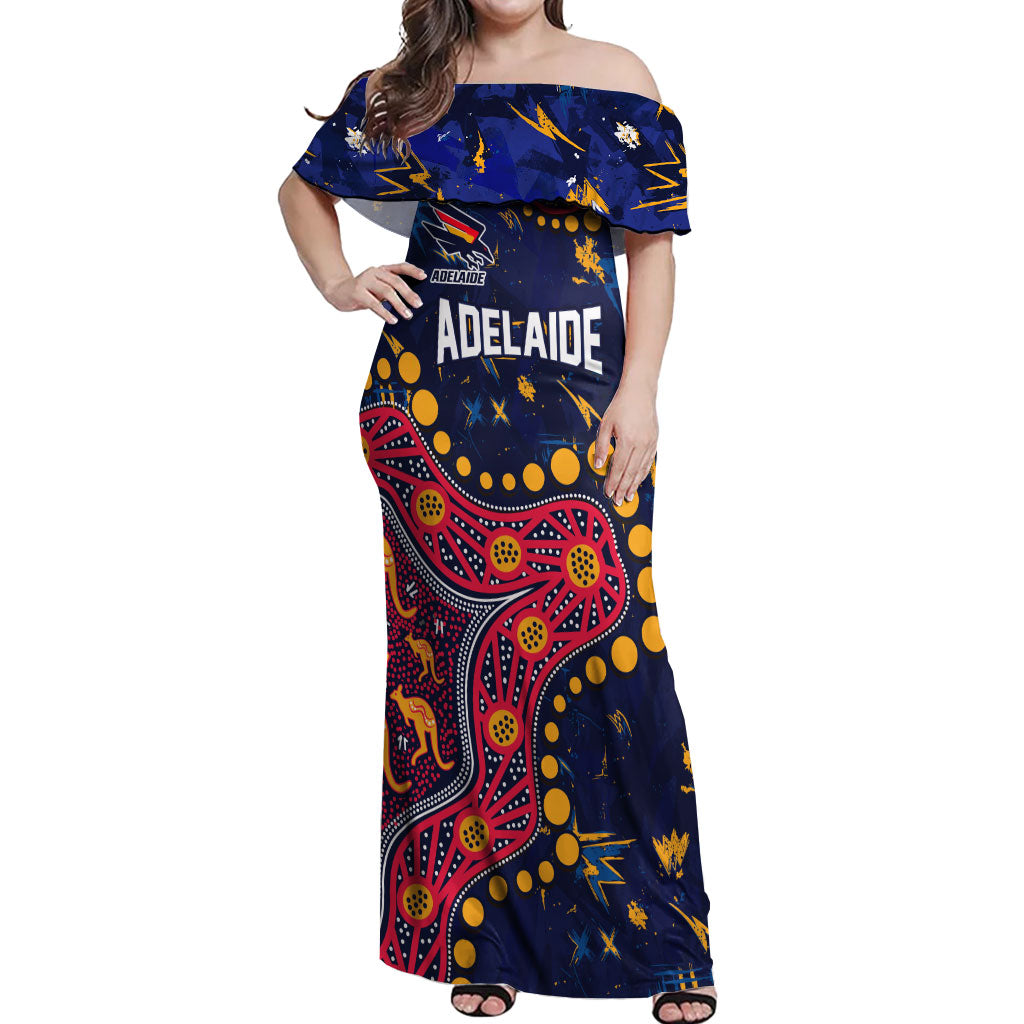 Personalized Adelaide Off Shoulder Maxi Dress Aboriginal Pattern with Graffiti Style