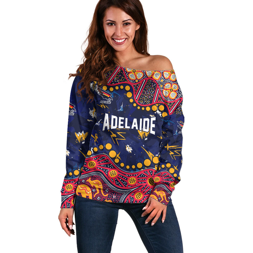 Personalized Adelaide Off Shoulder Sweater Aboriginal Pattern with Graffiti Style