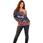 Personalized Adelaide Off Shoulder Sweater Aboriginal Pattern with Graffiti Style