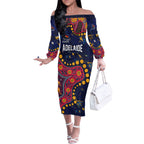 Personalized Adelaide Off The Shoulder Long Sleeve Dress Aboriginal Pattern with Graffiti Style