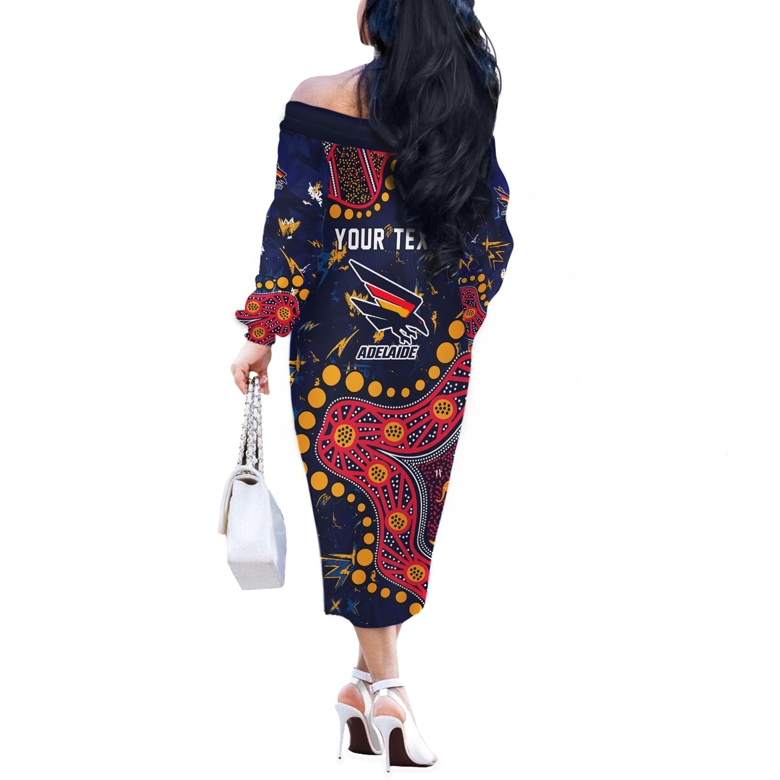 Personalized Adelaide Off The Shoulder Long Sleeve Dress Aboriginal Pattern with Graffiti Style