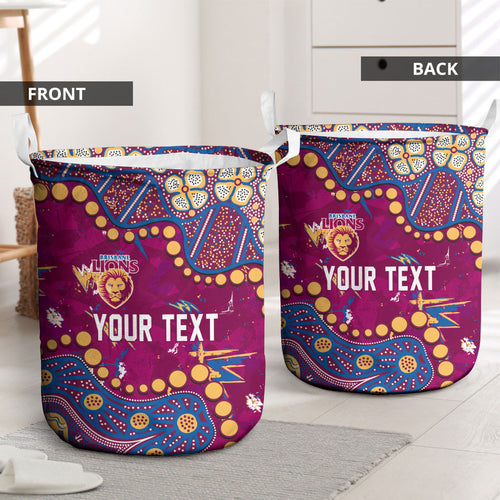 Personalized Brisbane Lions Laundry Basket Aboriginal Pattern with Graffiti Style