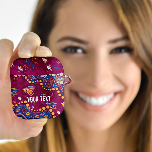 Personalized Brisbane Lions AirPods Case Aboriginal Pattern with Graffiti Style