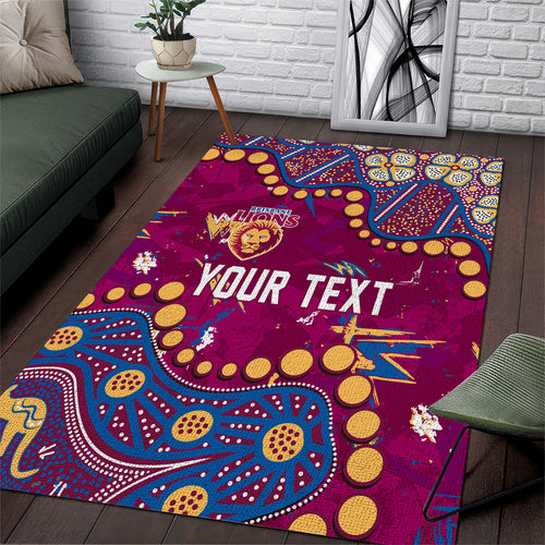 Personalized Brisbane Lions Area Rug Aboriginal Pattern with Graffiti Style