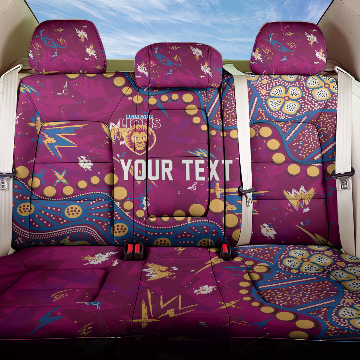Personalized Brisbane Lions Back Car Seat Cover Aboriginal Pattern with Graffiti Style