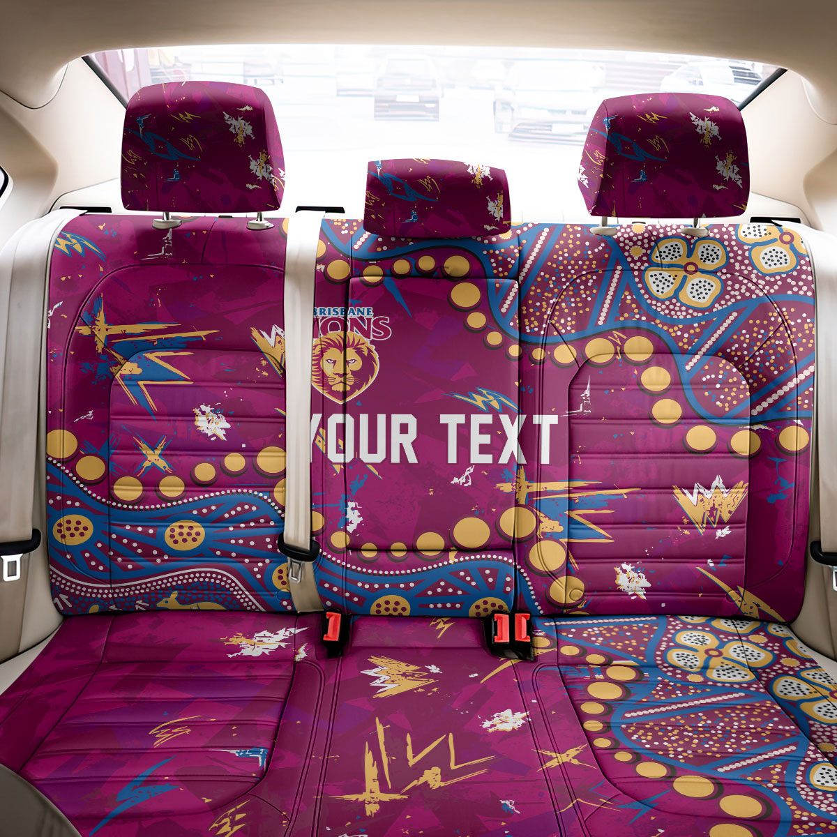 Personalized Brisbane Lions Back Car Seat Cover Aboriginal Pattern with Graffiti Style