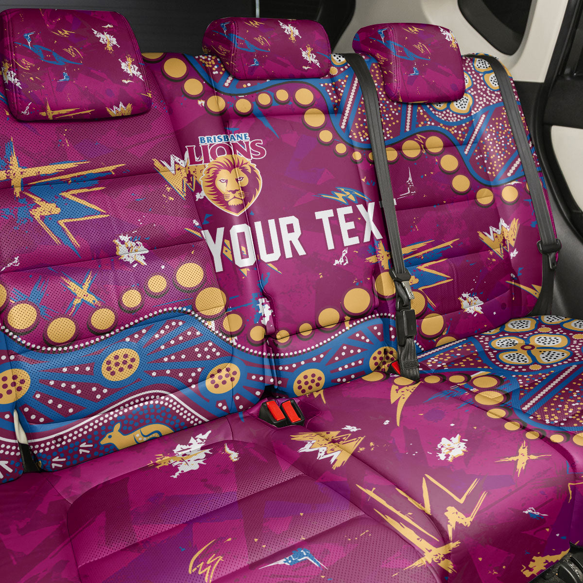 Personalized Brisbane Lions Back Car Seat Cover Aboriginal Pattern with Graffiti Style