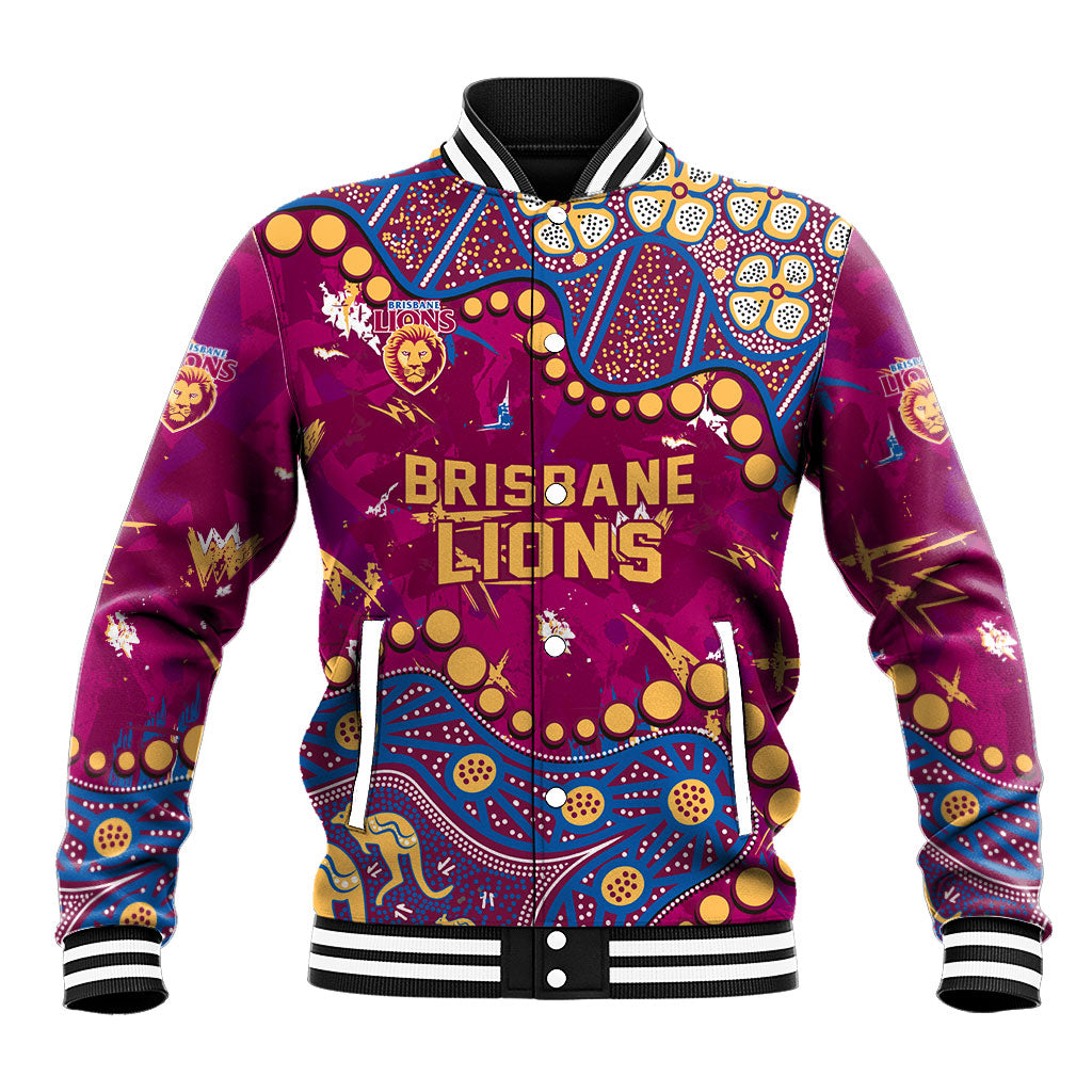 Personalized Brisbane Lions Baseball Jacket Aboriginal Pattern with Graffiti Style