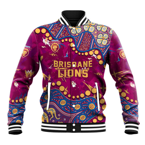 Personalized Brisbane Lions Baseball Jacket Aboriginal Pattern with Graffiti Style