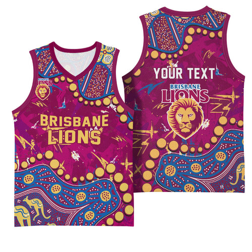 Personalized Brisbane Lions Basketball Jersey Aboriginal Pattern with Graffiti Style
