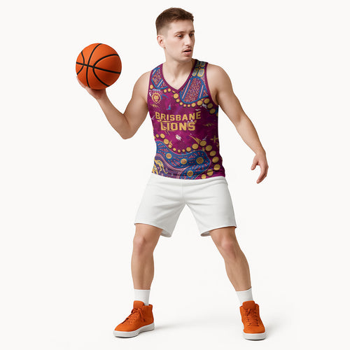 Personalized Brisbane Lions Basketball Jersey Aboriginal Pattern with Graffiti Style