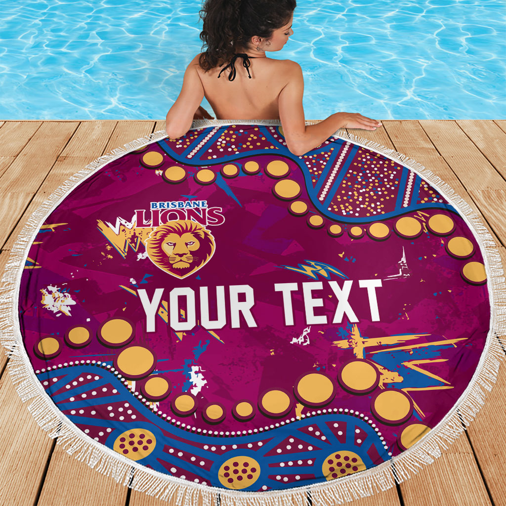 Personalized Brisbane Lions Beach Blanket Aboriginal Pattern with Graffiti Style