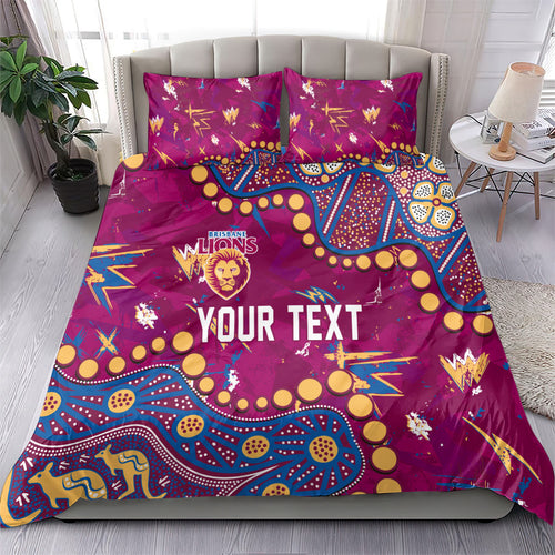 Personalized Brisbane Lions Bedding Set Aboriginal Pattern with Graffiti Style
