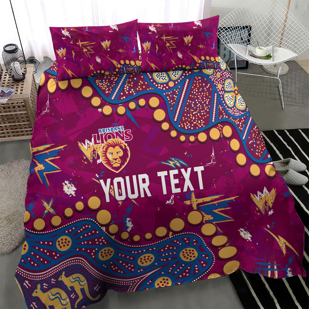 Personalized Brisbane Lions Bedding Set Aboriginal Pattern with Graffiti Style