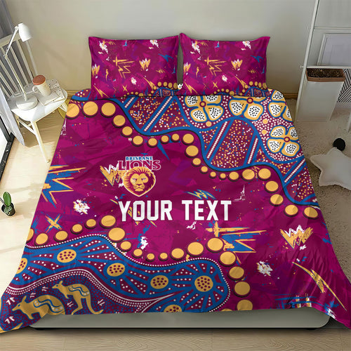Personalized Brisbane Lions Bedding Set Aboriginal Pattern with Graffiti Style