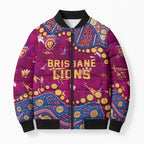 Personalized Brisbane Lions Bomber Puffer Jacket Aboriginal Pattern with Graffiti Style